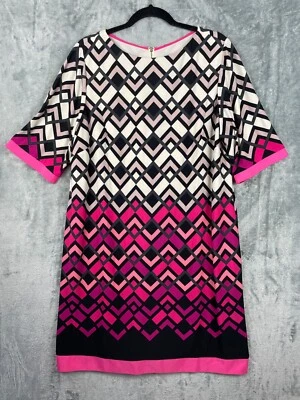 Eliza J Dress Womens 16W Pink White Geometric Shift Short Sleeve Art to Wear - Image 1 of 4
