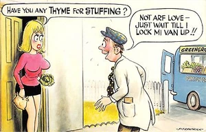POSTCARD BAMFORTH COMIC#252 Delivery Man Thyme for Stuffing Pretty Girl - Picture 1 of 1