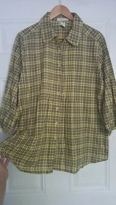 Women's Roaman's 100% Fine Cotton Black Yellow Pleated Loose Fit Tunic Shirt 20W - Picture 1 of 12