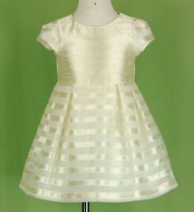 Mayoral girl dress ivory shiny short sleeve striped party wedding EUC size 4