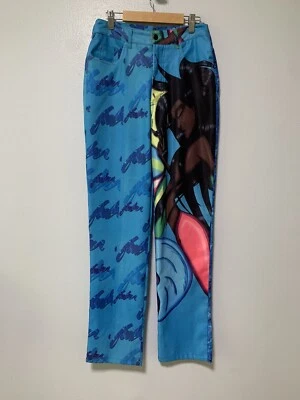 vintage fubu pants women polyester size Med Blue Water Sexy Lady Allover Print - Image 1 of 4