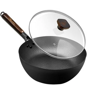 Frying Pan With Lid Skillet Nonstick 10 Inch Carbon Steel Wok Pan Woks And Stir - Picture 1 of 7