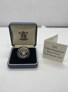 1991 Royal Mint Royal Shield £1 One Pound Silver Proof Coin Box Coa - Picture 1 of 3