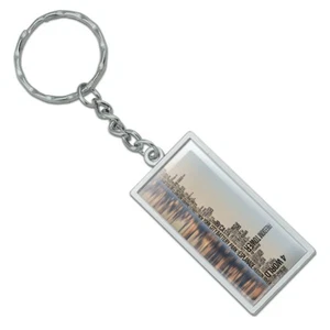 New York City NY Word Skyline Rectangle Chrome Plated Metal Keychain Key Chain - Picture 1 of 4