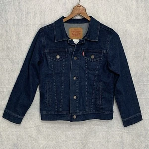 Levis Kids Blue Denim Jean Trucker Jacket Dark Wash Youth Size S 8-10 Yrs - Picture 1 of 10