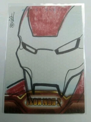 2010 Marvel Iron Man 2 Signed 1/1 Artist Sketch Card Insert Jason Hand Drawn  - Image 1 of 4