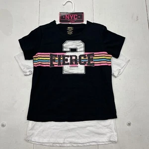 NYC Black / White 2-Pack Short Sleeve T-Shirts ‘Fierce’ Junior Girls Size 14/16 - Picture 1 of 9