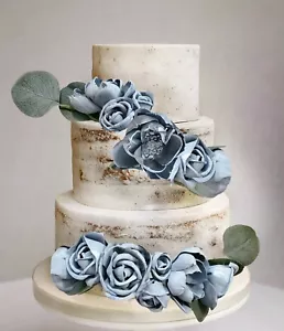 2 pezzi ghirlanda fiori torta nuziale blu polvere decorazione legno Sola topper baby shower - Foto 1 di 3