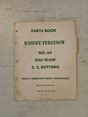 Vintage 1961 Massey Ferguson No. 64 Disc Plow 2 3 Bottom Parts Book Manual - Image 1 of 4
