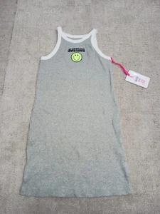 Justice Fashion Hineck Tank Dress Small 7/8 Gray Smiley Face Embroidered NWOT - Picture 1 of 15