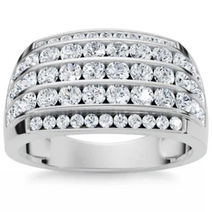 2Ct Lab Grown Diamond Ring Men's Wide Multi Row in White, Yellow, or Rose Gold - Picture 1 of 8