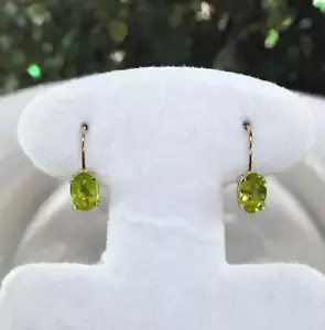 Oval Peridot Earrings -10ct Solid Gold - Leverback - 1.2 gram.- 1.6cm x 5mm - Picture 1 of 3
