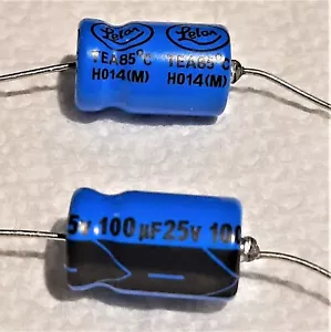 5-Pieces of 100uF 25V LELON Axial leaded Aluminum Electrolytic Capacitors - Picture 1 of 2