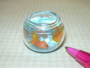 Miniature A++ Goldfish Bowl w/2 Fish, BLUE Gravel, Lilac Fern: DOLLHOUSE 1:12 - Picture 1 of 3