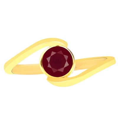 1.00Ct Round Cut 100% Natural Burmese Red Ruby Women's Ring In 14KT Yellow Gold - Image 1 of 4