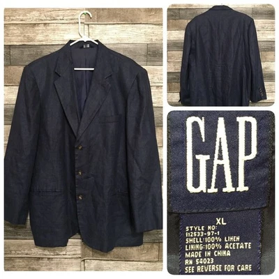 Vintage GAP 100% Linen Blazer Jacket Men’s XL Blue Lined Preppy Casual 3 Button - Image 1 of 4
