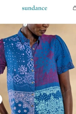 NEW SUNDANCE CATLOG Women Mixed Tales BANDANA Short Sleeve Top Shirt Sleeve XL - Image 1 of 3