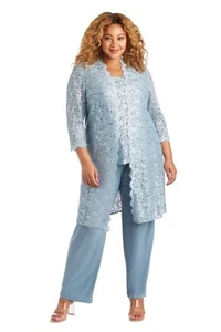 R&M Richards Plus Size Women's 3 Piece Scalloped Sequin Pantsuit - Slate 16W - Picture 1 of 5