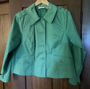 Studio Works Woman 1X Green Short Trench Style Spring Jacket Button Down Lined - Picture 1 of 7