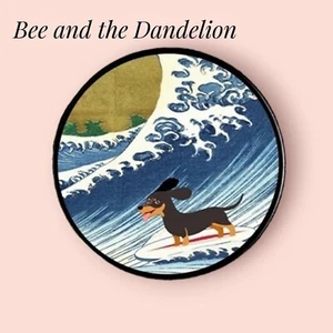 Dachshund Sausage Puppy Dog Riding A Surfboard Pin Badge Brooch - Picture 1 of 4
