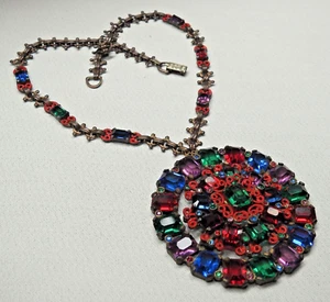 Vintage Emaille Touch mehrfarbig großer Anhänger Halskette Tschechoslowakei signiert 207ka - Bild 1 von 2