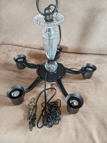 Vintage Metal & Glass Chandelier With (5) Five Lights Cover