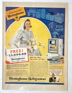 Westinghouse Vintage Print Ad 1940 Refrigerator Lady Wedding Dress Tru-Temp - Picture 1 of 2