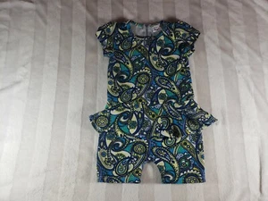 Dot Dot Smile Lularoe Girls Blue Aqua Yellow White PAISLEY Knit Romper Size 5-6 - Picture 1 of 11