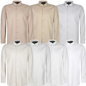 New Mens Long Sleeve Shirt 100% Cotton Button Up Plain Business Smart Casual Top - Picture 1 of 43