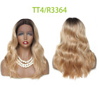 Synthetic Middle Part Lace Front Wig Ombre Dark Brown Natural Wavy Daily Wigs