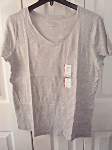 Camiseta Damas Gris Cuello en V Talla Mediana (8-10) 100% Algodón Pima - Imagen 1 de 2