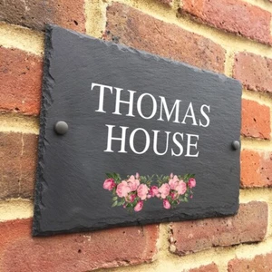 Rustic Slate Peony House Number / Name sign plaque bespoke classic FREE UK P&P - Picture 1 of 5