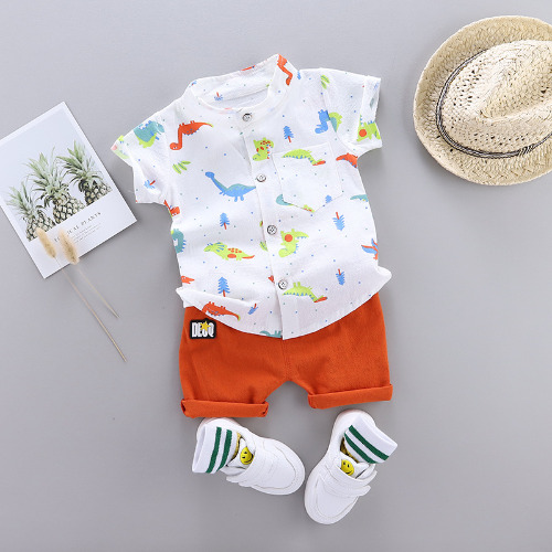 Summer Boy Clothes Set Infant Cartoon Dinosaur Print Short Sleeve Shirt Pants