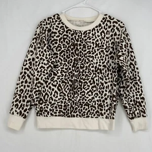 J.Crew Womens XS Vintage Fleece Pullover Sweatshirt Ivory Brown Animal Print LS - Picture 1 of 7
