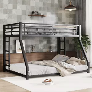 Metal Full XL Over Queen Bunk Bed for Teens and Adults, Noise Reduced, Black - Picture 1 of 13