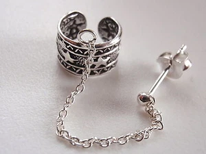 Stars and Geometric Design Ear Cuff with 1.5mm Ball Stud 925 Sterling Silver - Picture 1 of 3