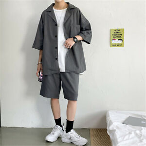 Mens Summer Outfit 2-Piece Set Short Sleeve T Shirts and Shorts Sweatsuit Set