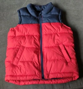 Old Navy Boys Down Puffer Vest Size 4T Zip Fleece Lined Outdoor Black & Red - Picture 1 of 5