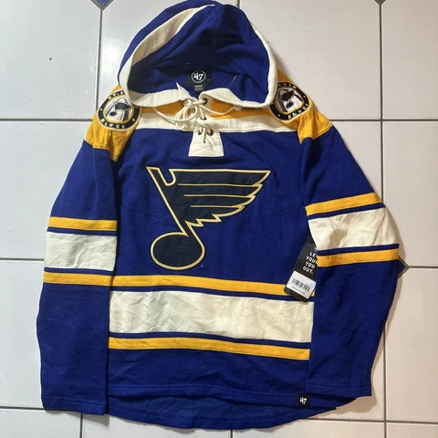 St Louis Blues NHL '47 Brand Hockey Hooded Jersey Sweater Sweatshirt Size Medium Cover
