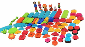 Bristle Blocks 73+ Mixed Assorted Building Pieces Wheels People Animals