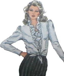 1980s Tie Front Ruffle Puff Sleeve Blouse Simplicity 5996 Sewing Pattern - Picture 1 of 3