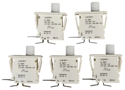 5 PACK Cherry 0E6940A0 Switch Pushbutton 10A 125/250 Vac Quick Connect White