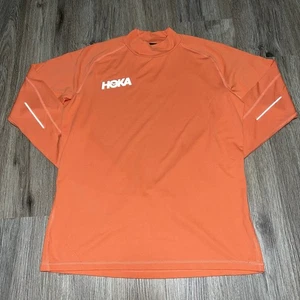Hoka One One Polartec Long Sleeve Mock Neck Shirt Mens Small Orange Merino Wool - Picture 1 of 6