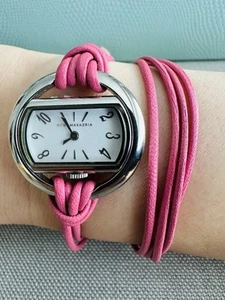 BCBG Max Azria Pink Leather Cord Double Wrap Bracelet Watch - Picture 1 of 4