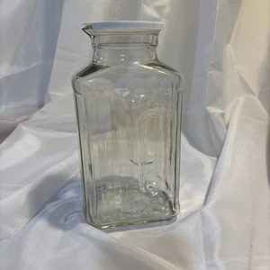 VTG Anchor Hocking 2 QT Ribbed Refrigerator Glass Juice Jug Pitcher w/ Lid - Picture 1 of 7