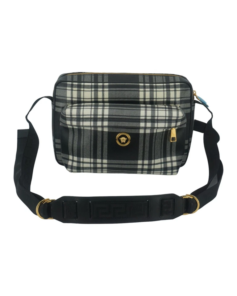 Versace Plaid Crossbody Bag BlackWhite Men Grey Shoulder Bags — 第 1/4 张图片