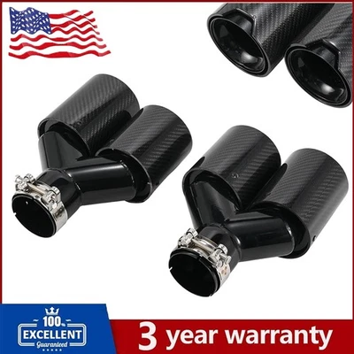 Dual for BMW 63mm In 101MM Out Car Carbon Fiber Exhaust TWIN End Tips Tail Pipe - Image 1 of 4