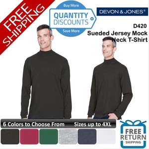 🔥 Devon & Jones Men Sueded Jersey Long Sleeve Mock Neck T-Shirt Up To 4XL D420 - Picture 1 of 31