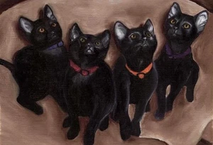 BIG 13x19 BLACK KITTENS DSH Cat Art Signed PRINT of Original Painting by VERN - Imagen 1 de 1