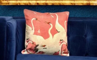 Crane Design Pillow Whimsical Style Chinoiserie Colorful Decor - Image 1 of 4